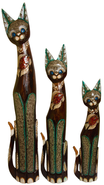 Кот коричневый с рыбой на груди из стекла ( к-938,к-939,к-940)